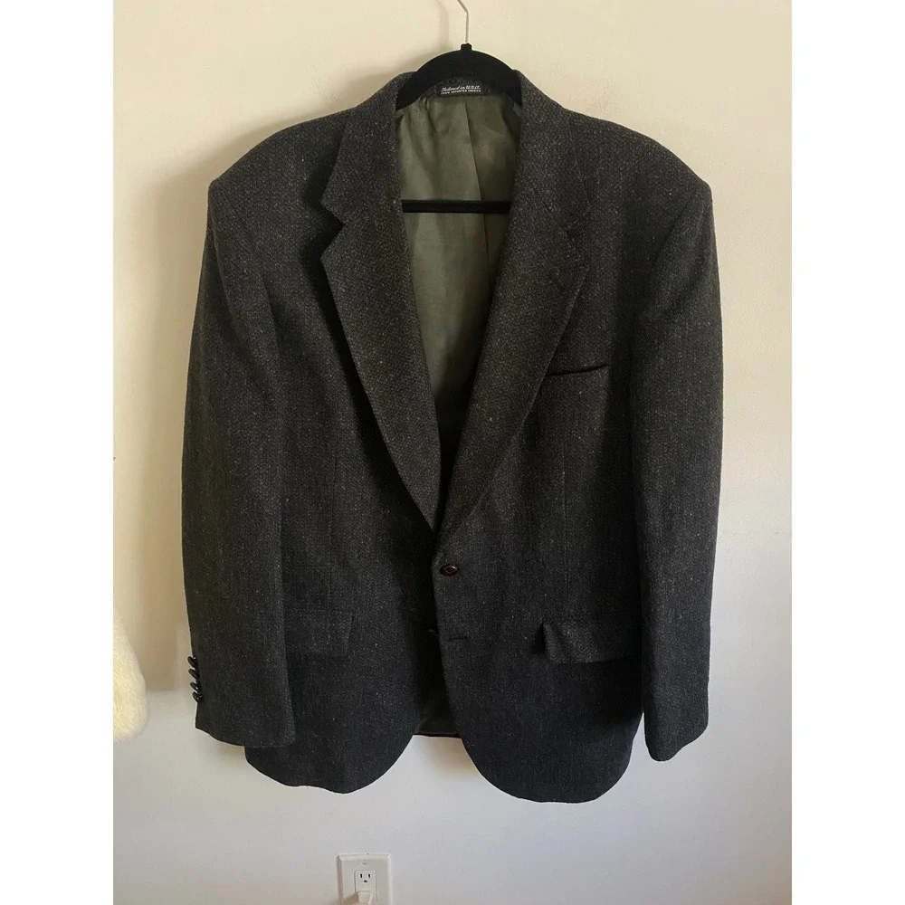 John‎ Peel Ltd Mens Charcoal Grey Donegal Tweed 100% Pure Wool Blazer Sport Coat
